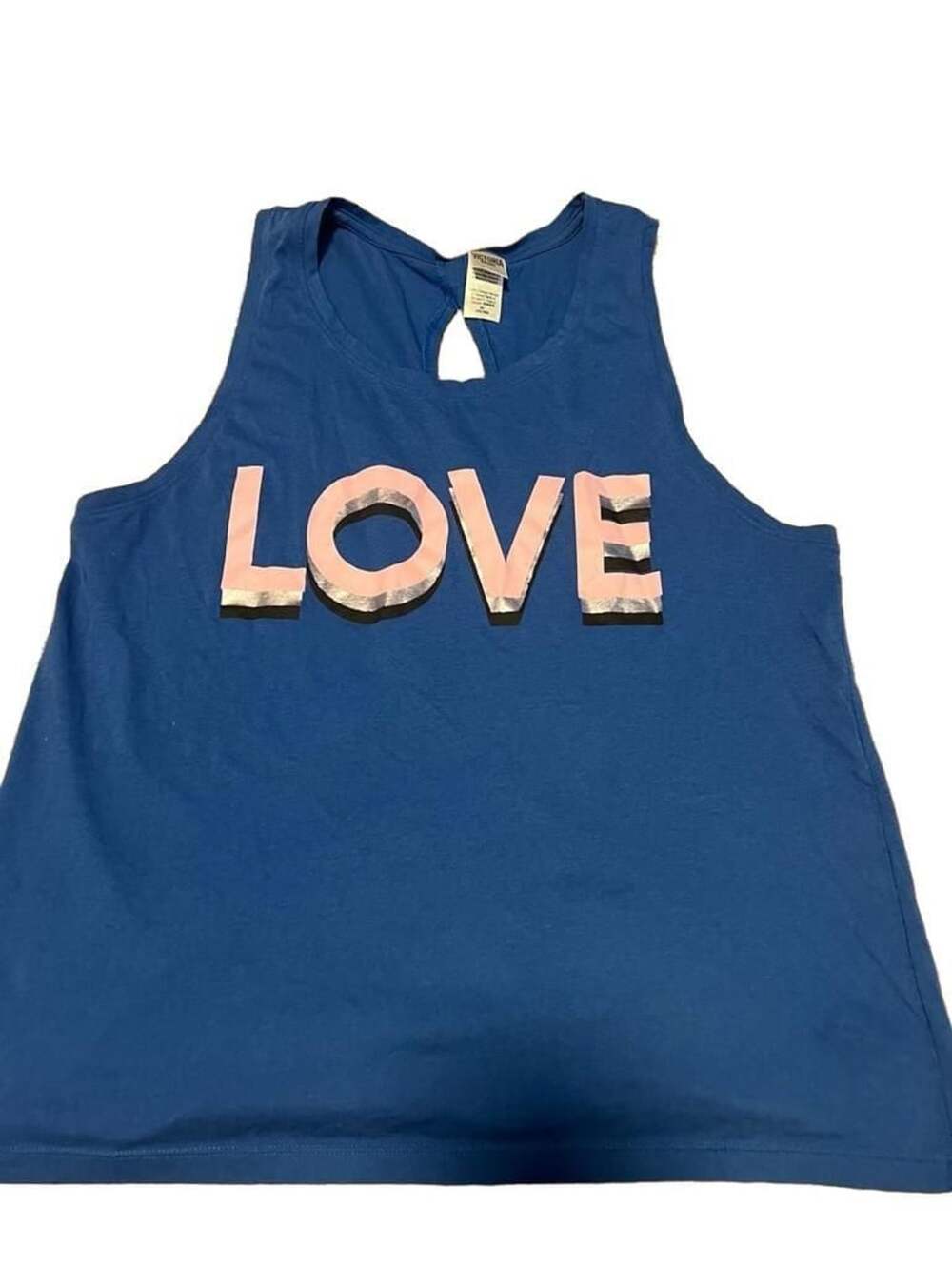 Victoria Sport Love Tank Top Size M Blue Pink Metallic Keyhole Back